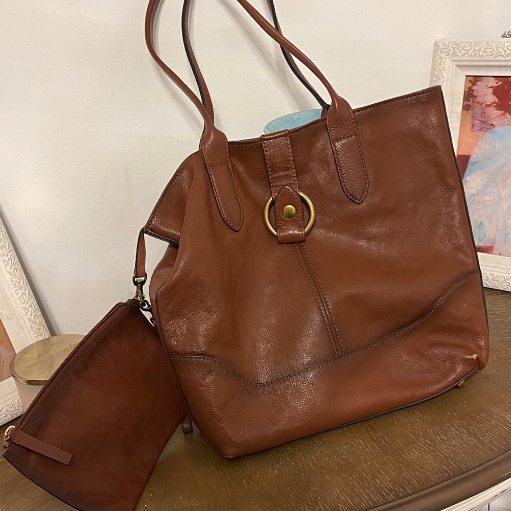 Elegant Brown Leather Tote Bag with waist